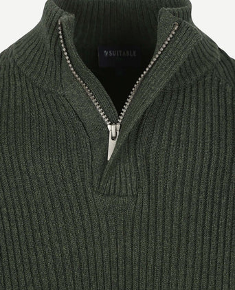 Suitable mou halve rits trui donkergroen | Slim-fit