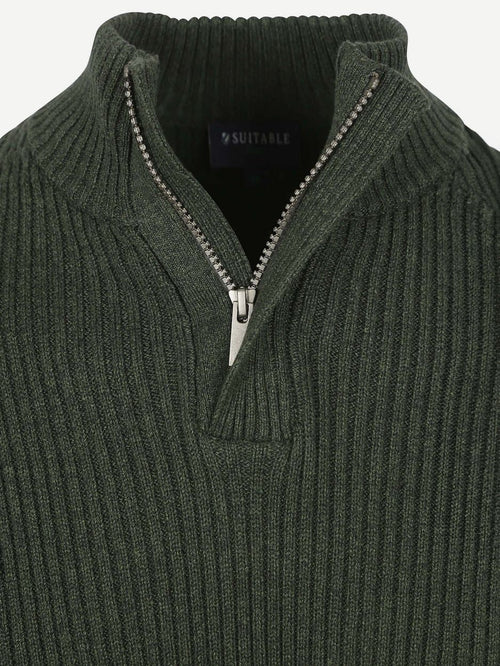 Suitable mou halve rits trui donkergroen | Slim-fit