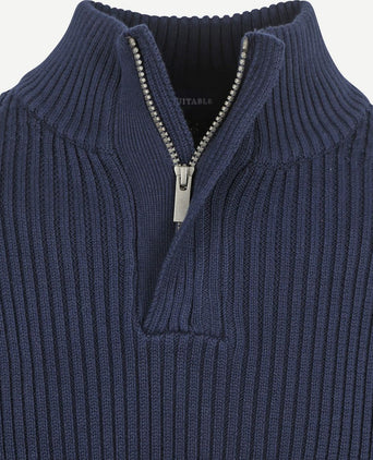 Suitable mou halve rits trui donkerblauw | Slim-fit