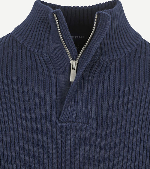 Suitable mou halve rits trui donkerblauw | Slim-fit