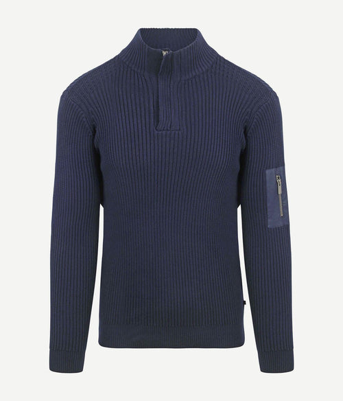 Suitable mou halve rits trui donkerblauw | Slim-fit