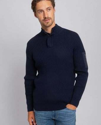 Suitable mou halve rits trui donkerblauw | Slim-fit
