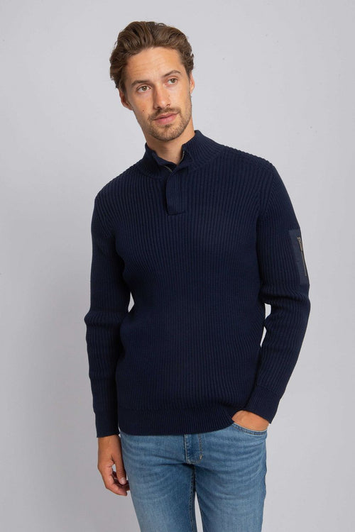 Suitable mou halve rits trui donkerblauw | Slim-fit
