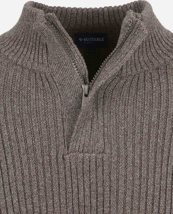 Suitable mou halve rits trui taupe | Slim-fit