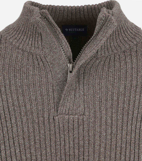 Suitable mou halve rits trui taupe | Slim-fit