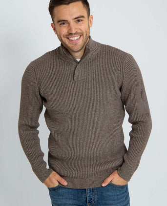 Suitable mou halve rits trui taupe | Slim-fit