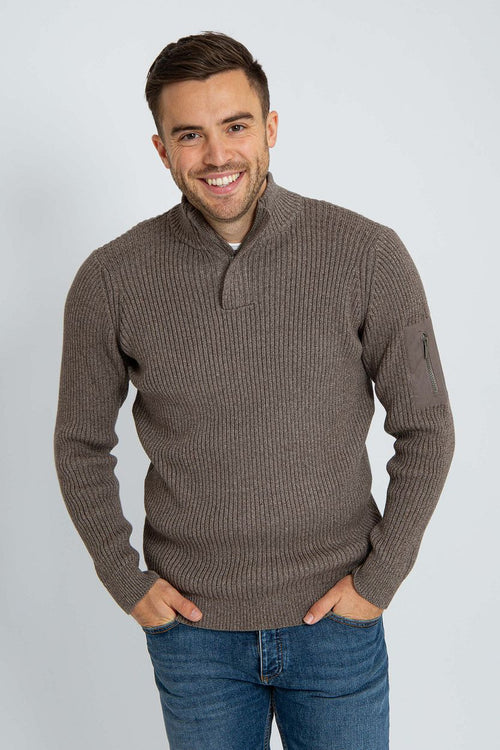 Suitable mou halve rits trui taupe | Slim-fit