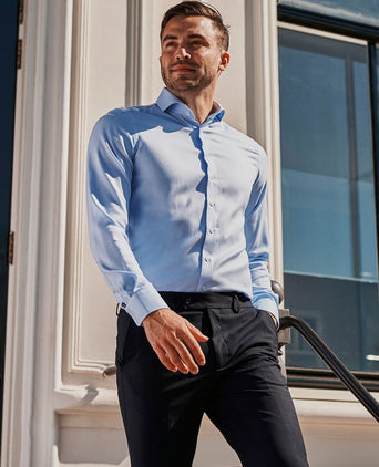 Suitable non iron overhemd blauw | Slim-fit