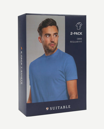 Obra t-shirt hoge ronde hals mid blauw (2-pack)