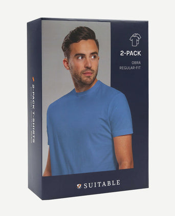 Obra t-shirt hoge ronde hals mid blauw (2-pack)