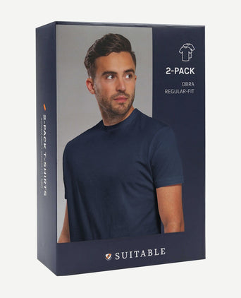 Obra t-shirt hoge ronde hals donkerblauw (2-pack)