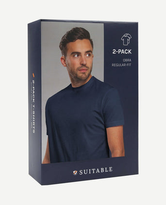Obra t-shirt hoge ronde hals donkerblauw (2-pack)