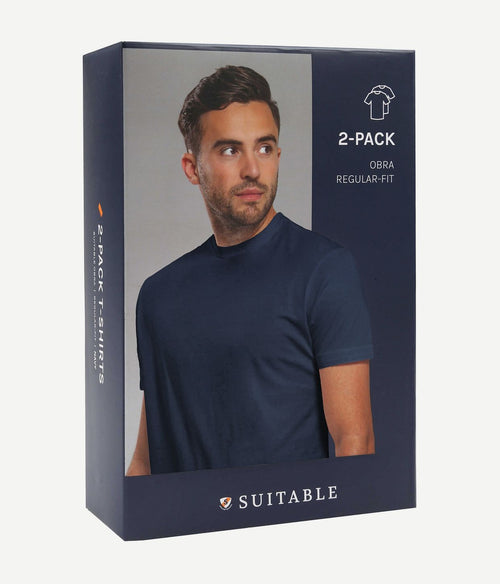 Obra t-shirt hoge ronde hals donkerblauw (2-pack)