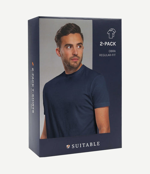 Obra t-shirt hoge ronde hals donkerblauw (2-pack)