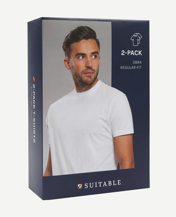 Obra t-shirt hoge ronde hals wit (2-pack)