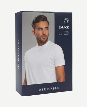 Obra t-shirt hoge ronde hals wit (2-pack)