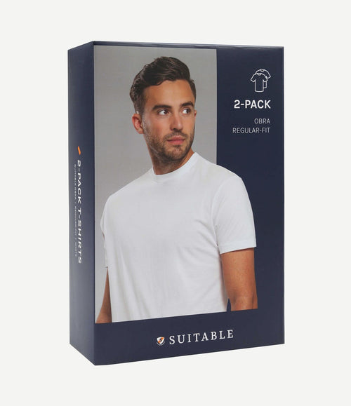 Obra t-shirt hoge ronde hals wit (2-pack)