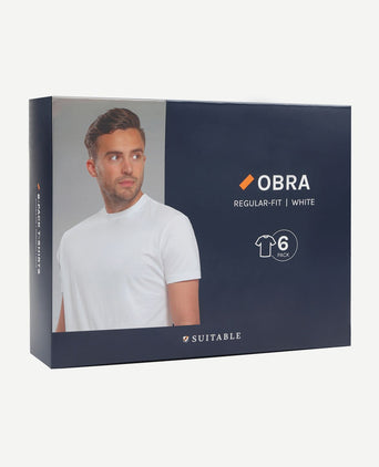 Obra t-shirt hoge ronde hals wit (6-pack)