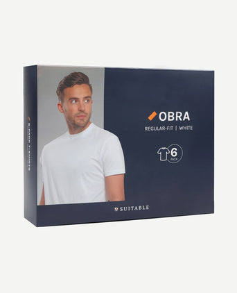 Obra t-shirt hoge ronde hals wit (6-pack)