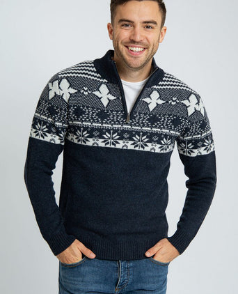 Suitable odde halve rits trui wolblend donkerblauw