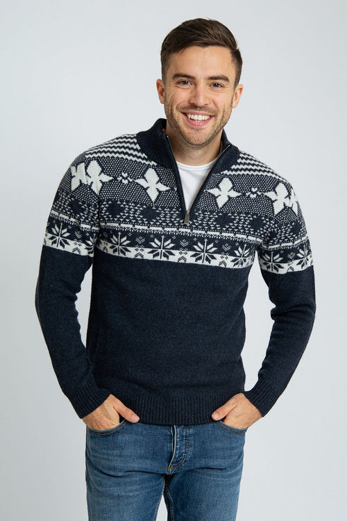 Suitable odde halve rits trui wolblend donkerblauw