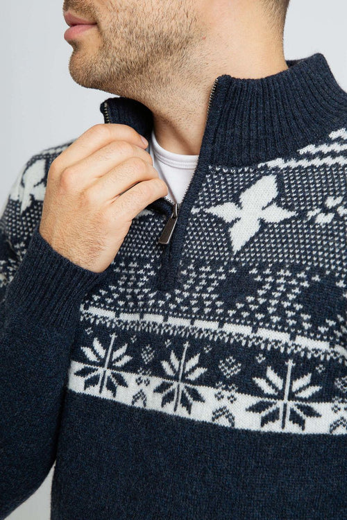 Suitable odde halve rits trui wolblend donkerblauw