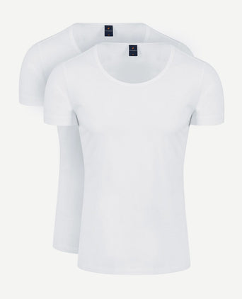 Suitable Otaru t-shirt brede ronde hals wit (2-pack) | Slim-fit