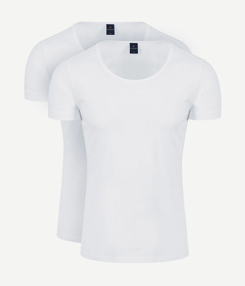 Suitable Otaru t-shirt brede ronde hals wit (2-pack) | Slim-fit