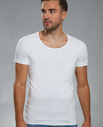 Suitable Otaru t-shirt brede ronde hals wit (2-pack) | Slim-fit