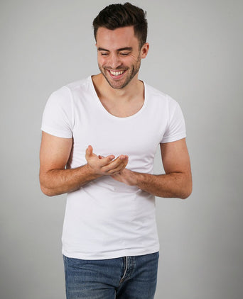 Suitable Otaru t-shirt brede ronde hals wit (2-pack) | Slim-fit