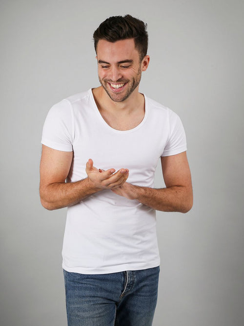 Suitable Otaru t-shirt brede ronde hals wit (2-pack) | Slim-fit