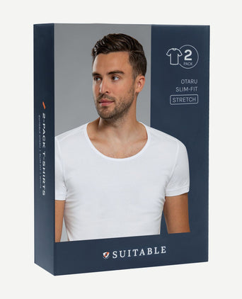 Suitable Otaru t-shirt brede ronde hals wit (2-pack) | Slim-fit
