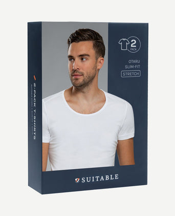 Otaru t-shirt brede ronde hals wit (2-pack)