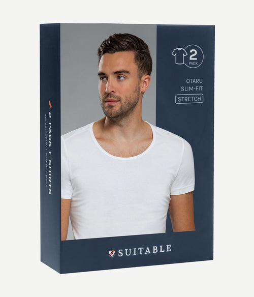 Suitable Otaru t-shirt brede ronde hals wit (2-pack) | Slim-fit