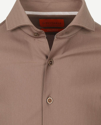Suitable herringbone overhemd taupe | Slim-fit
