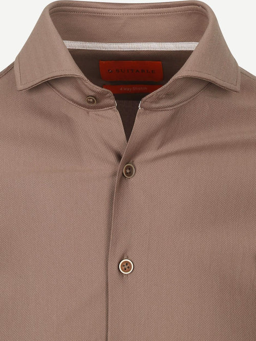 Suitable herringbone overhemd taupe | Slim-fit