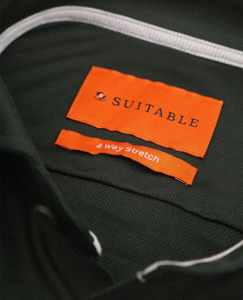 Suitable herringbone overhemd donkergroen | Slim-fit