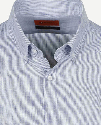 Overhemd cotton slub streep blauw