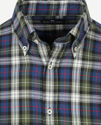 Steppin' Out overhemd flanel checks groen blauw | Slim-fit