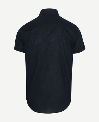 Korte mouwen overhemd cotton slub donkerblauw