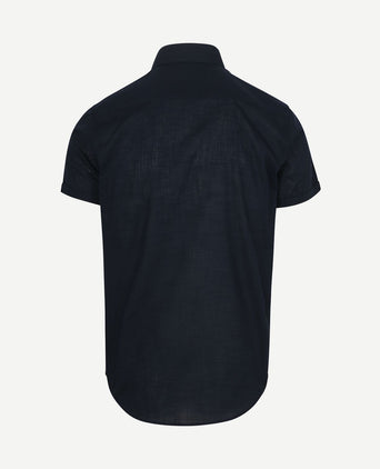 Korte mouwen overhemd cotton slub donkerblauw