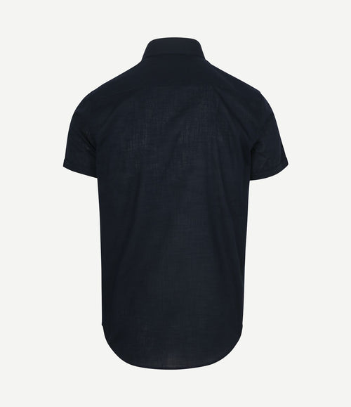 Korte mouwen overhemd cotton slub donkerblauw