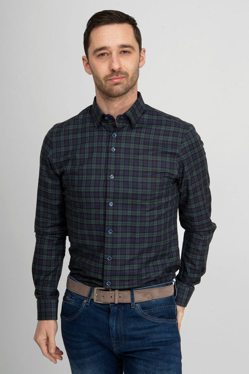 Suitable overhemd zwart watch ruiten | Slim-fit