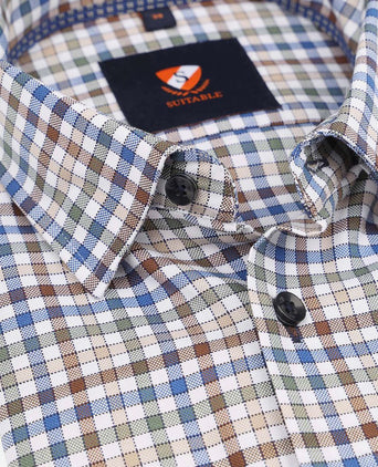 Suitable overhemd bruin ruiten | Slim-fit