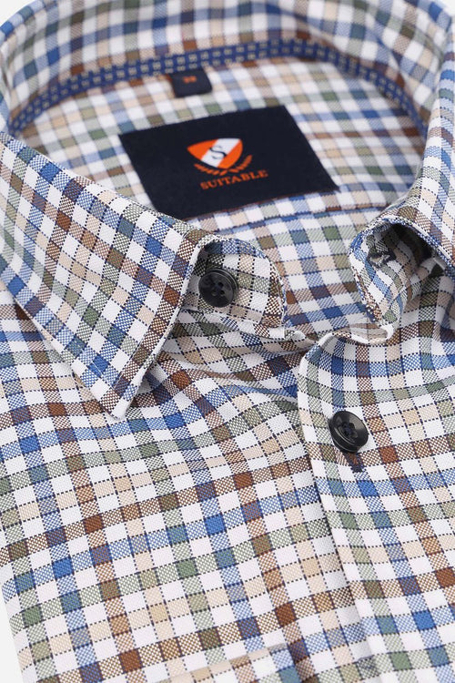 Suitable overhemd bruin ruiten | Slim-fit
