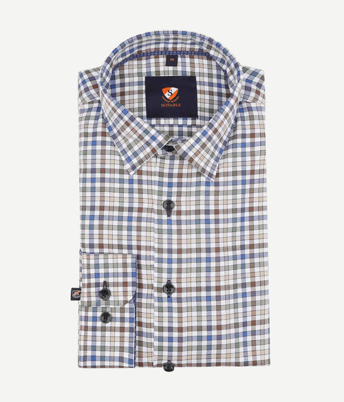 Suitable overhemd bruin ruiten | Slim-fit