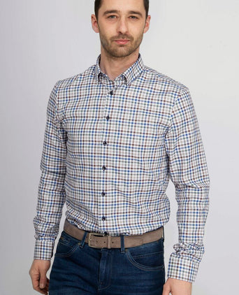 Suitable overhemd bruin ruiten | Slim-fit