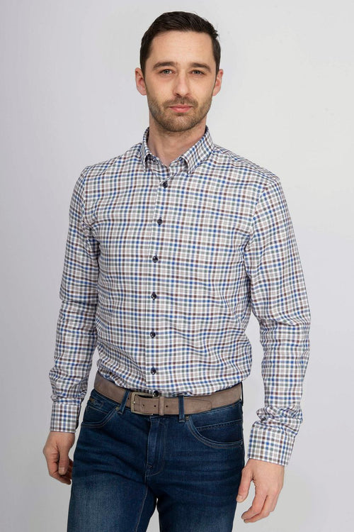 Suitable overhemd bruin ruiten | Slim-fit