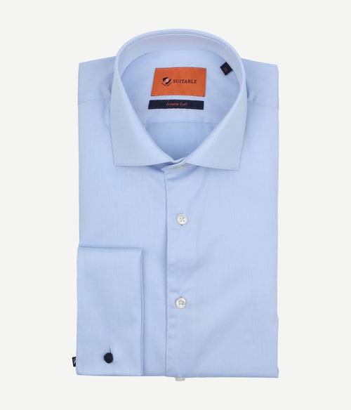 Suitable overhemd dubbelmanchet blauw | Slim-fit