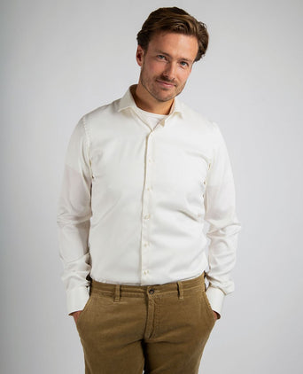 Suitable overhemd extra lange mouwen twill ecru | Slim-fit